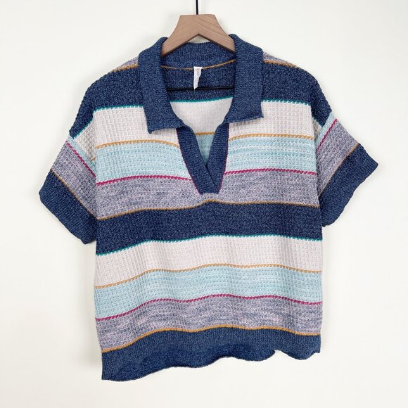 Anthropologie Knit Polo Top Nautical Boho Coastal Cowgirl Oversized Relaxed Fit - Picture 5 of 10